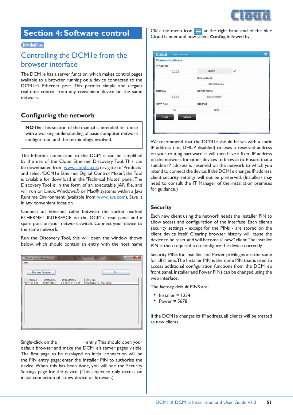 Controlling the dcm1e from the browser interface | Cloud Electronics DCM1 User Manual | Page 51 / 79