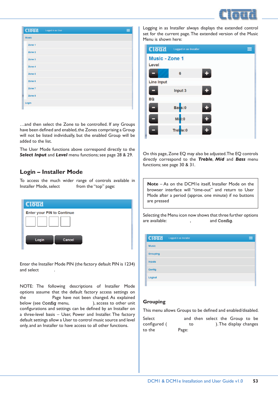 Login – installer mode | Cloud Electronics DCM1 User Manual | Page 53 / 79