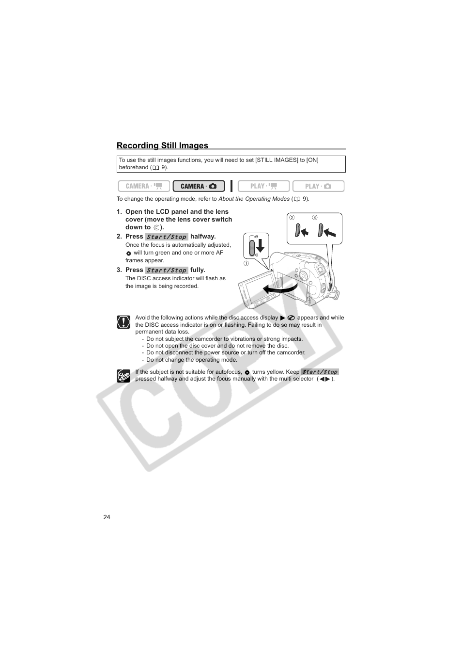 Recording still images | Canon DCD CAMCORDER User Manual | Page 24 / 83
