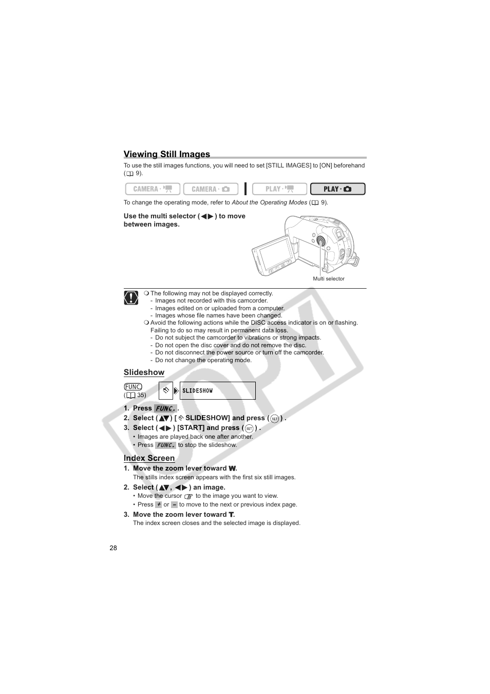 Viewing still images | Canon DCD CAMCORDER User Manual | Page 28 / 83