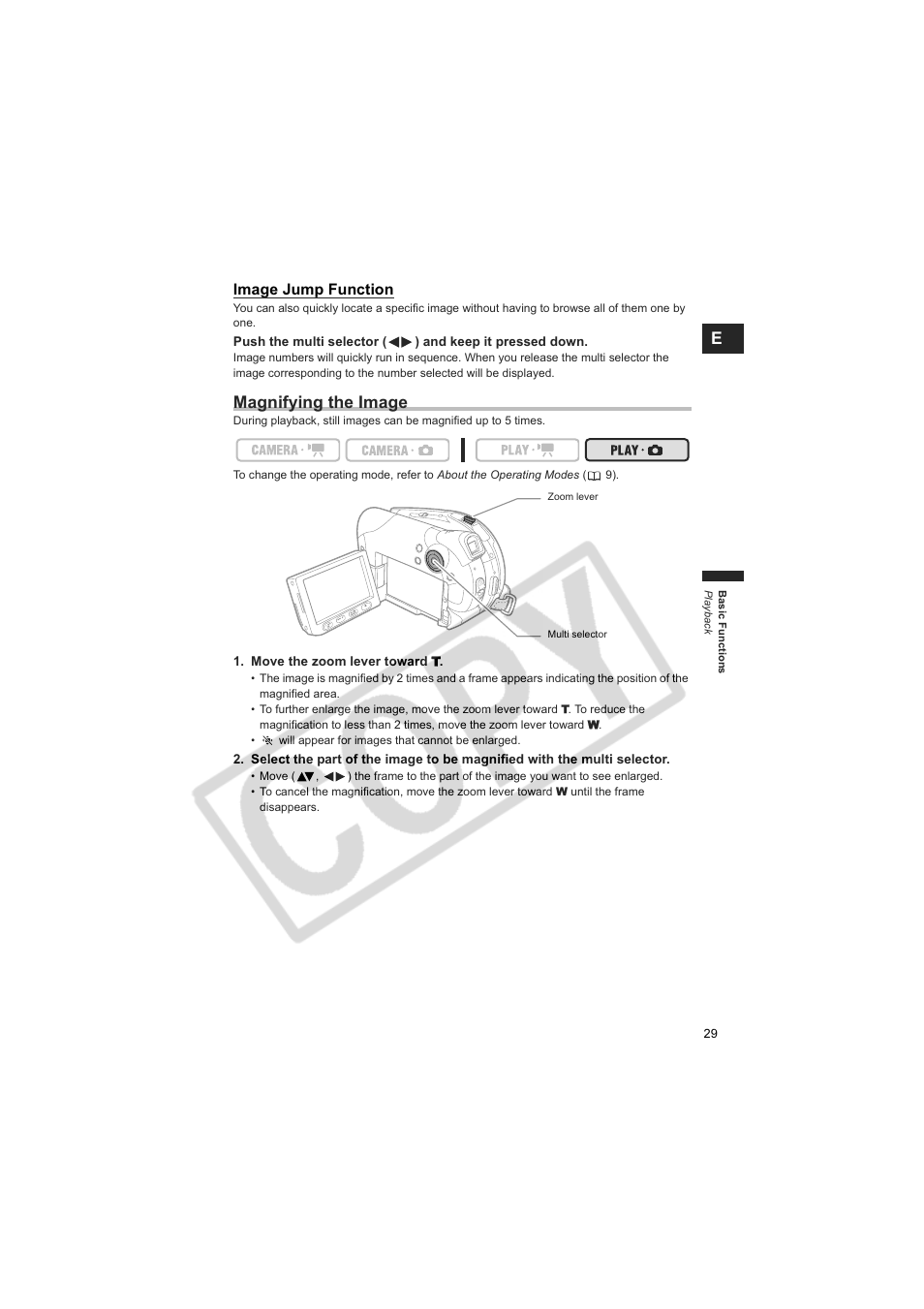 Magnifying the image | Canon DCD CAMCORDER User Manual | Page 29 / 83