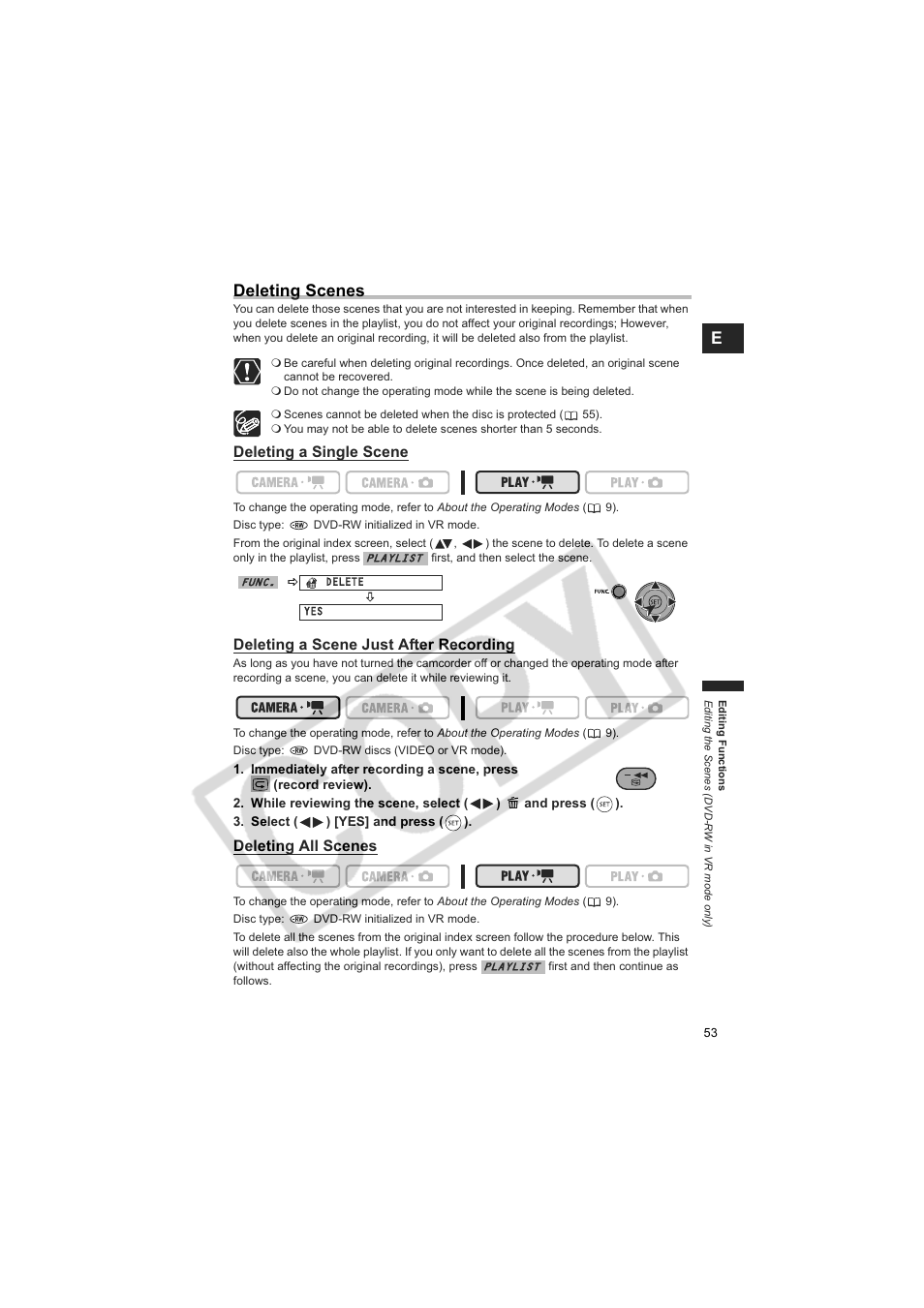 Edeleting scenes | Canon DCD CAMCORDER User Manual | Page 53 / 83