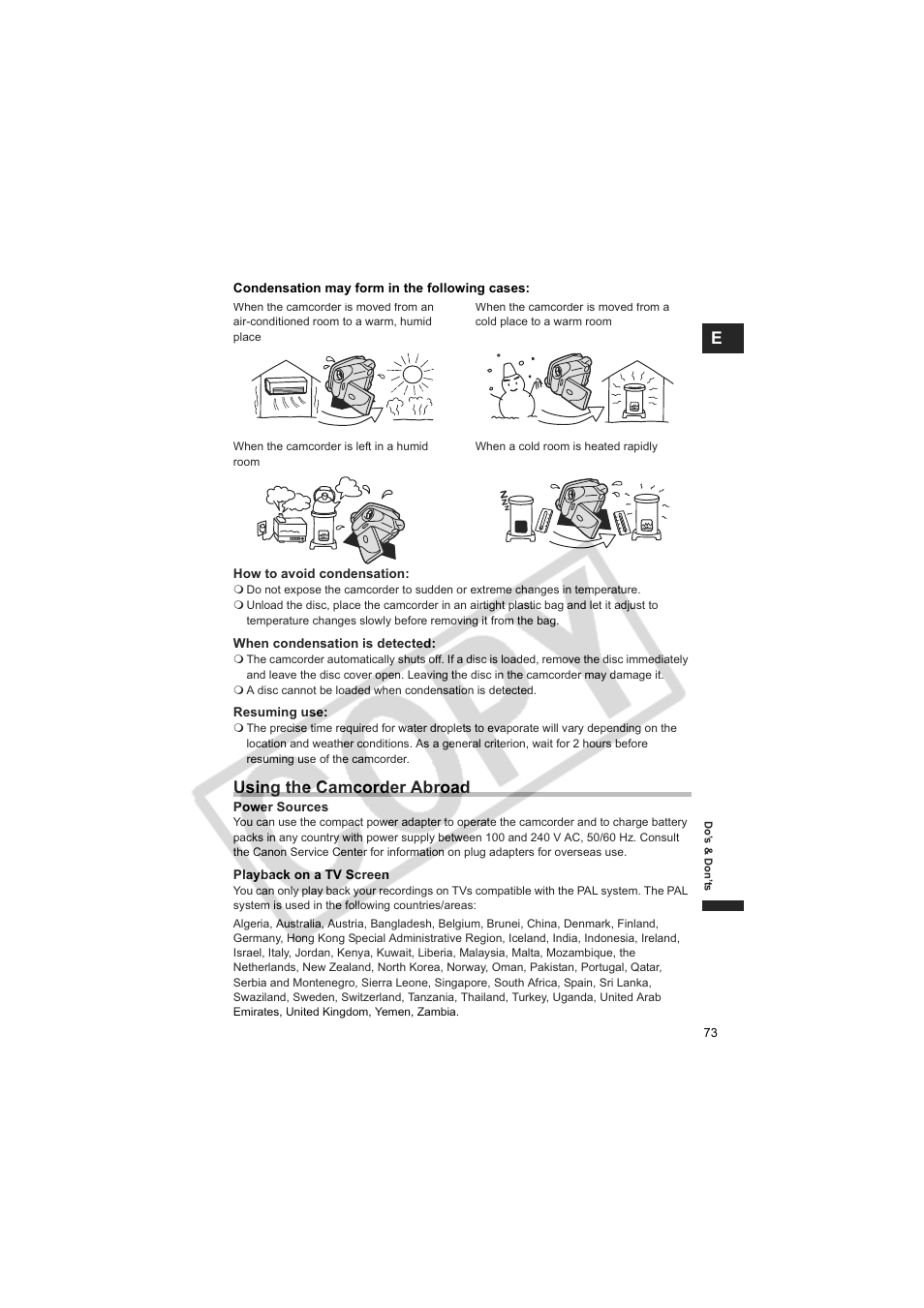 Using the camcorder abroad | Canon DCD CAMCORDER User Manual | Page 73 / 83