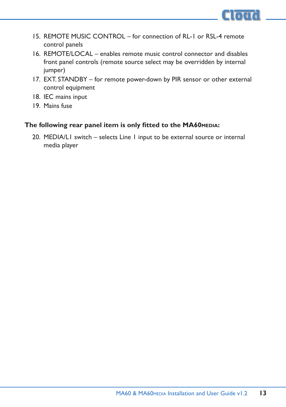 Cloud Electronics MA60Media User Manual | Page 13 / 36