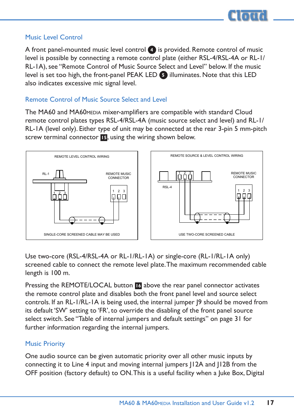 Using the wiring shown below | Cloud Electronics MA60Media User Manual | Page 17 / 36