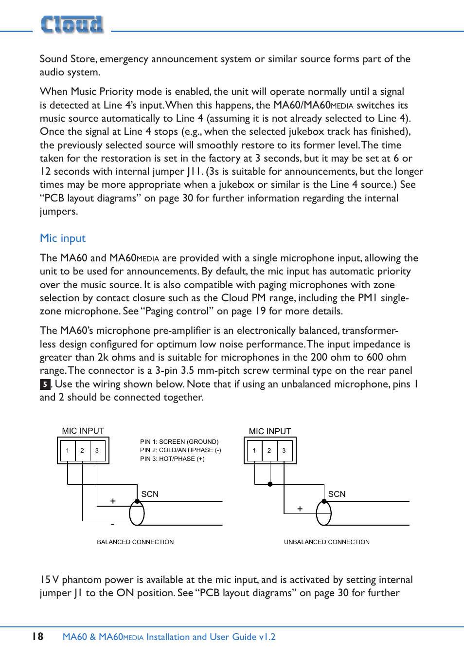 Mic input, The ma60 and ma60 | Cloud Electronics MA60Media User Manual | Page 18 / 36