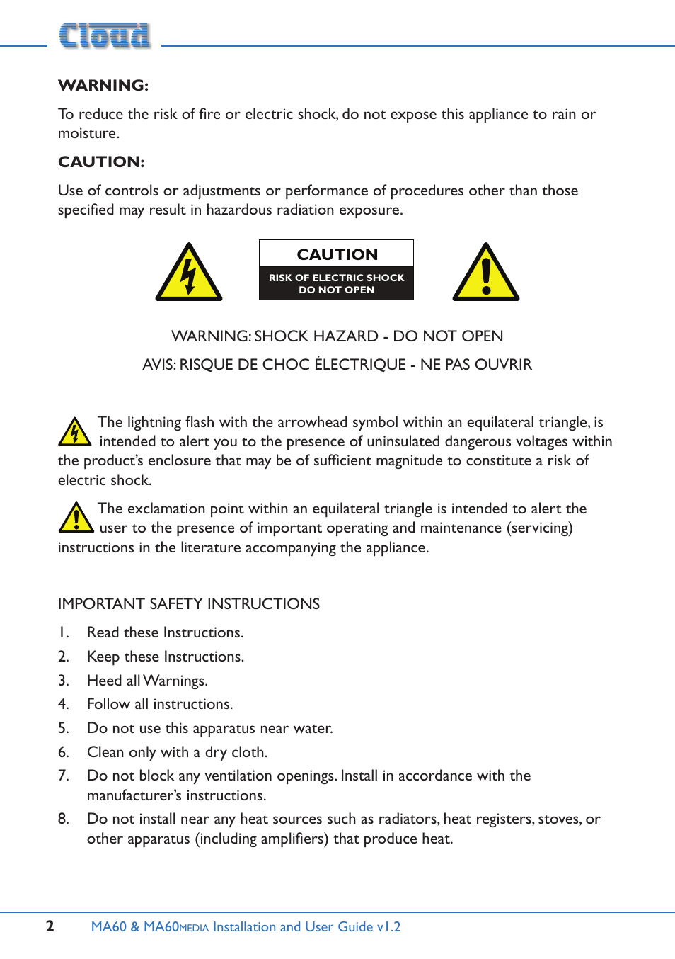 Cloud Electronics MA60Media User Manual | Page 2 / 36
