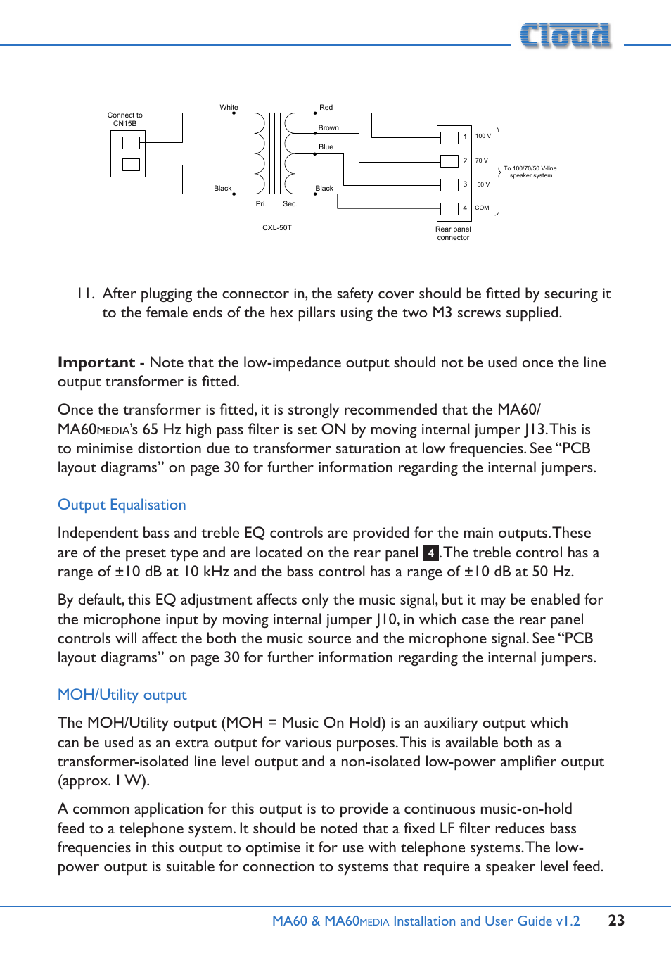 Ma60 & ma60, Installation and user guide v1.2 | Cloud Electronics MA60Media User Manual | Page 23 / 36