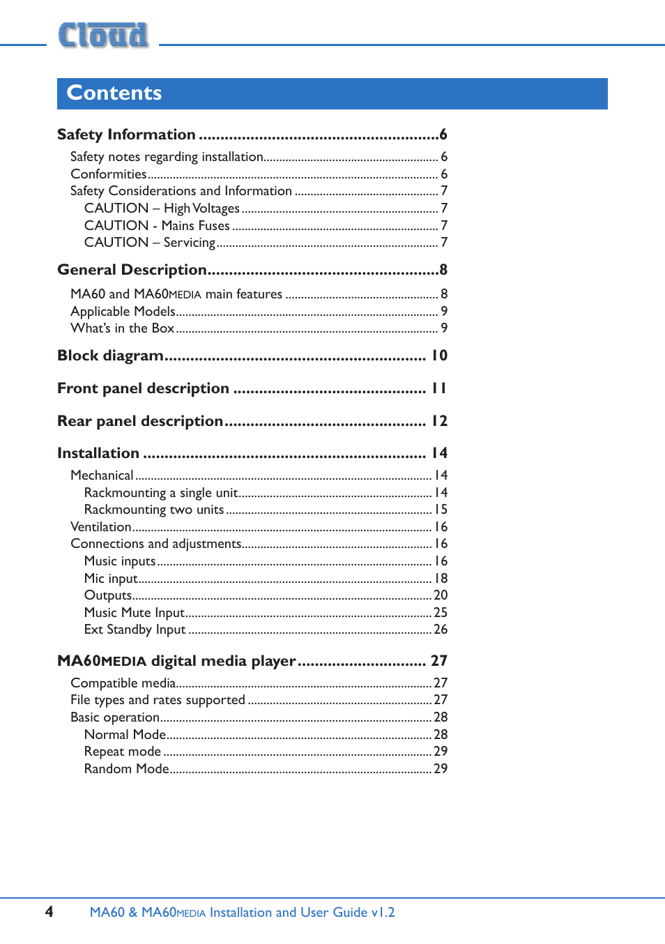 Cloud Electronics MA60Media User Manual | Page 4 / 36