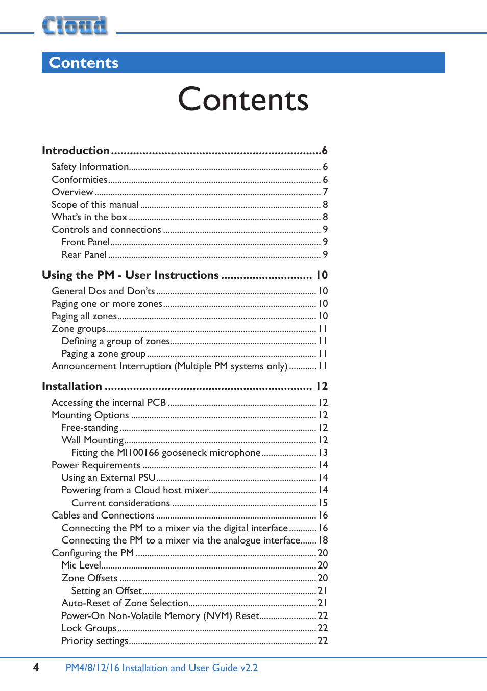 Cloud Electronics PM12 User Manual | Page 4 / 36