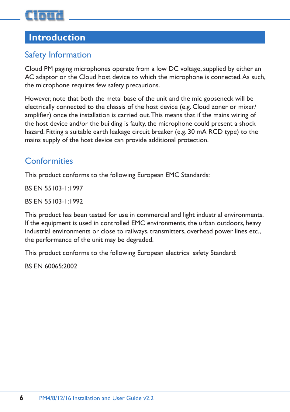 Introduction, Safety information, Conformities | Cloud Electronics PM12 User Manual | Page 6 / 36