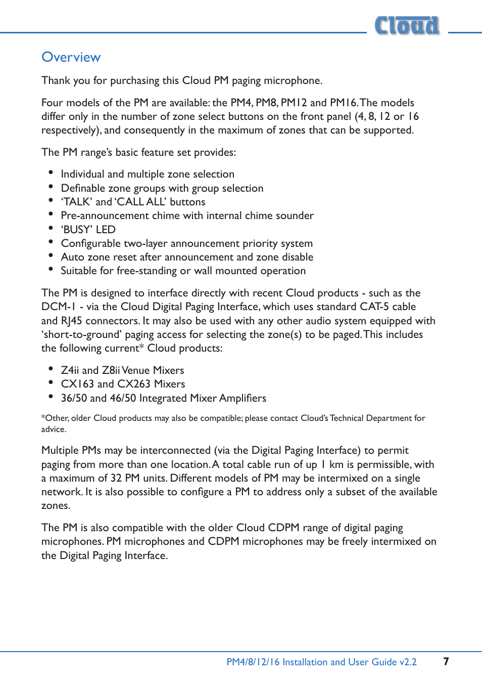 Overview | Cloud Electronics PM12 User Manual | Page 7 / 36