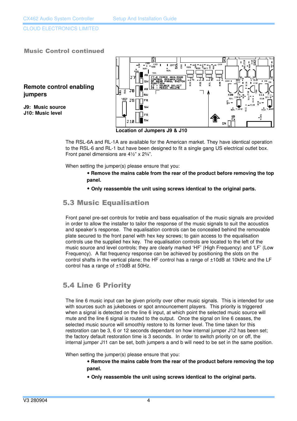 3 music equalisation, 4 line 6 priority | Cloud Electronics CX462 User Manual | Page 10 / 23