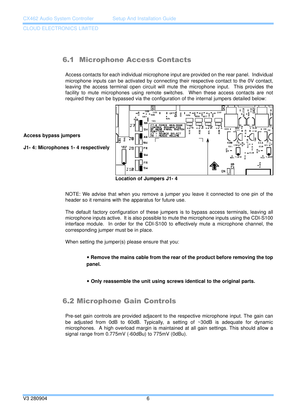 1 microphone access contacts, 2 microphone gain controls | Cloud Electronics CX462 User Manual | Page 12 / 23