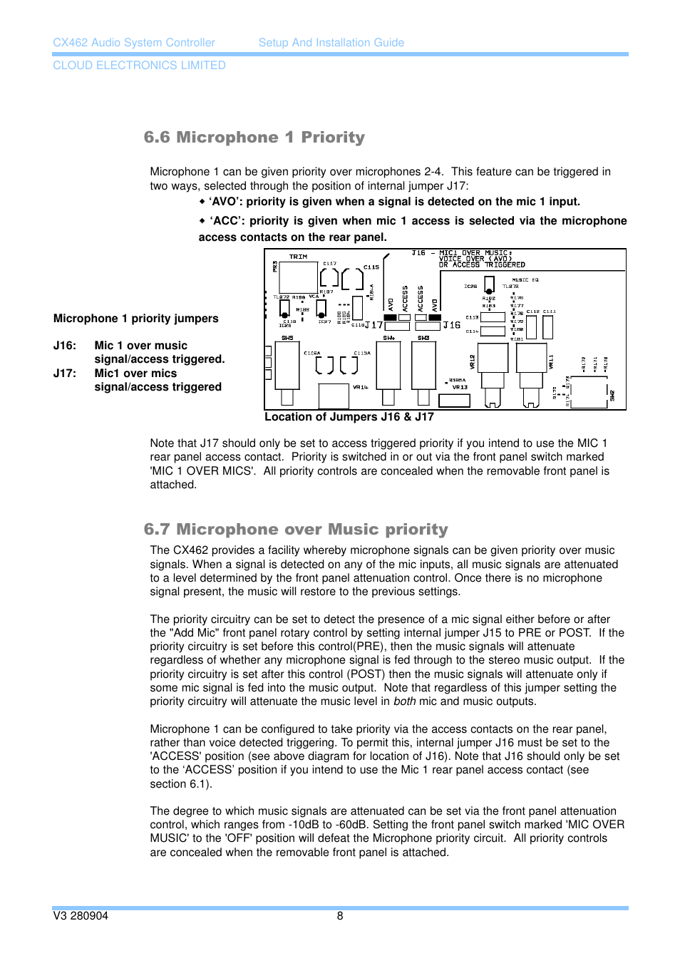 6 microphone 1 priority, 7 microphone over music priority | Cloud Electronics CX462 User Manual | Page 14 / 23