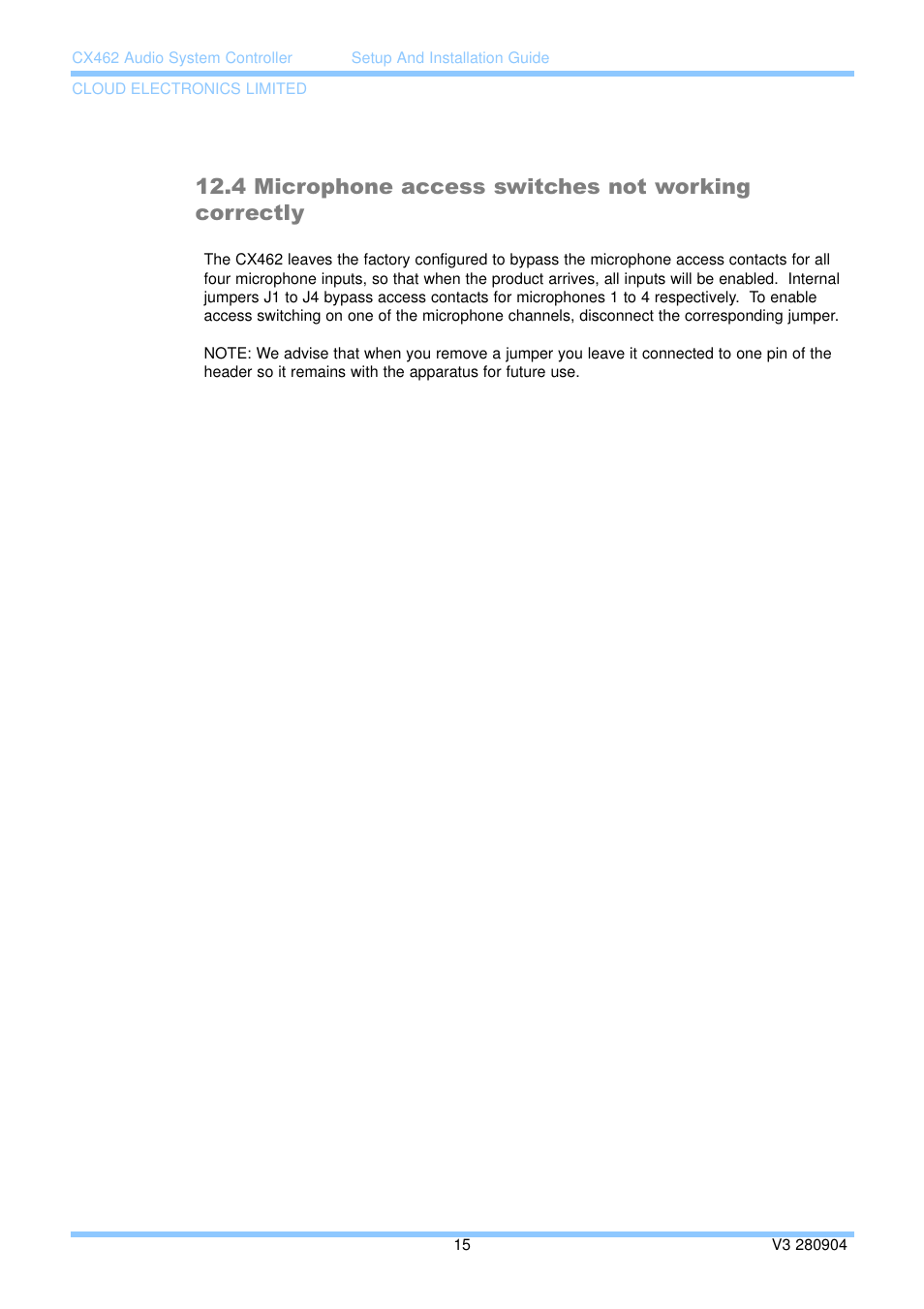 4 microphone access switches not working correctly | Cloud Electronics CX462 User Manual | Page 21 / 23