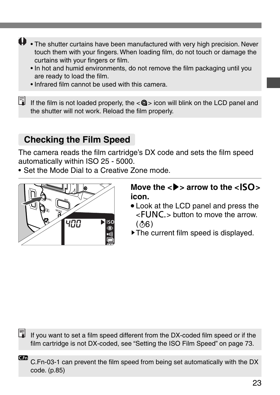 Checking the film speed | Canon EOS ELAN7NE-33V User Manual | Page 23 / 100