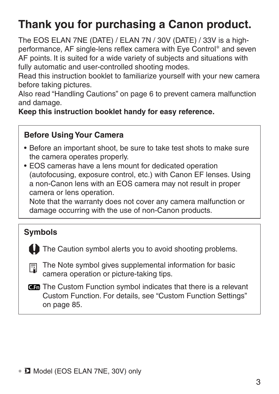 Canon EOS ELAN7NE-33V User Manual | Page 3 / 100