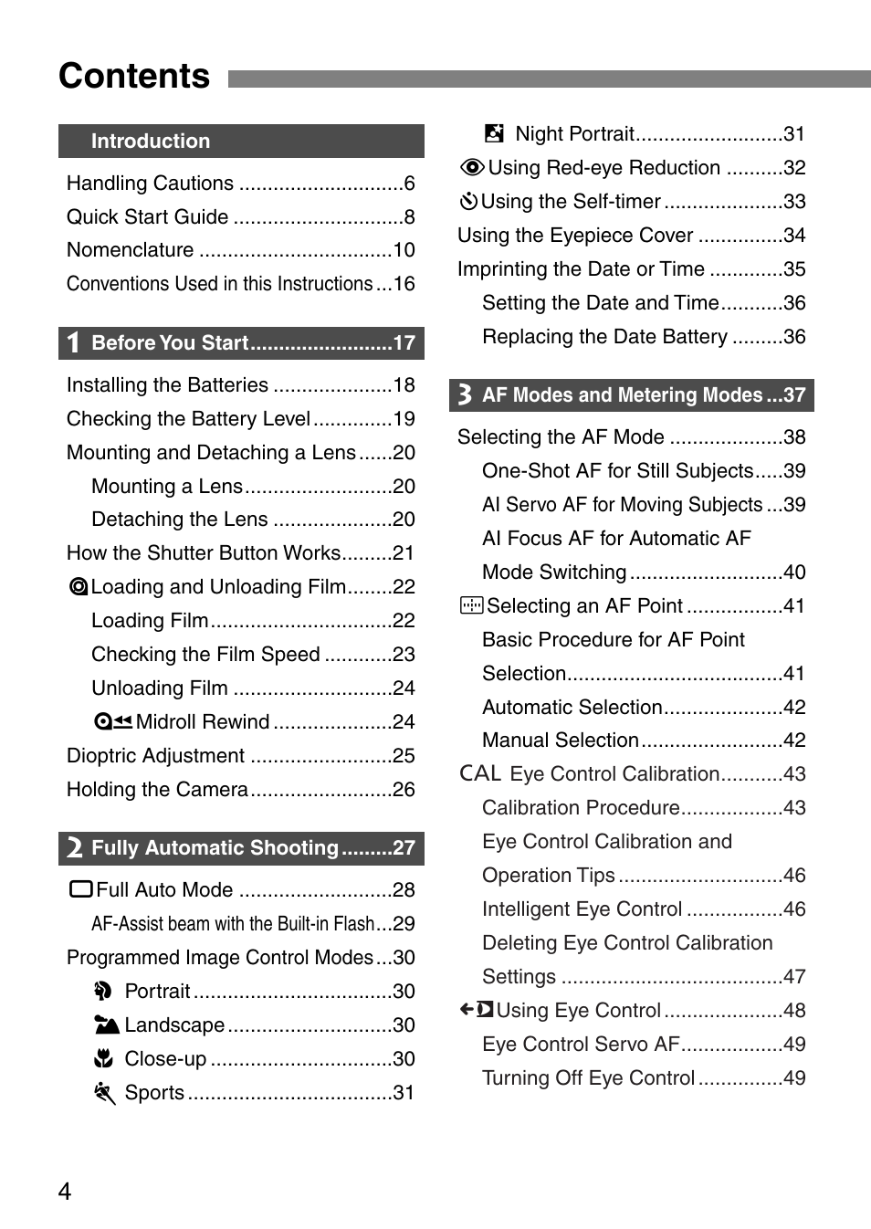 Canon EOS ELAN7NE-33V User Manual | Page 4 / 100