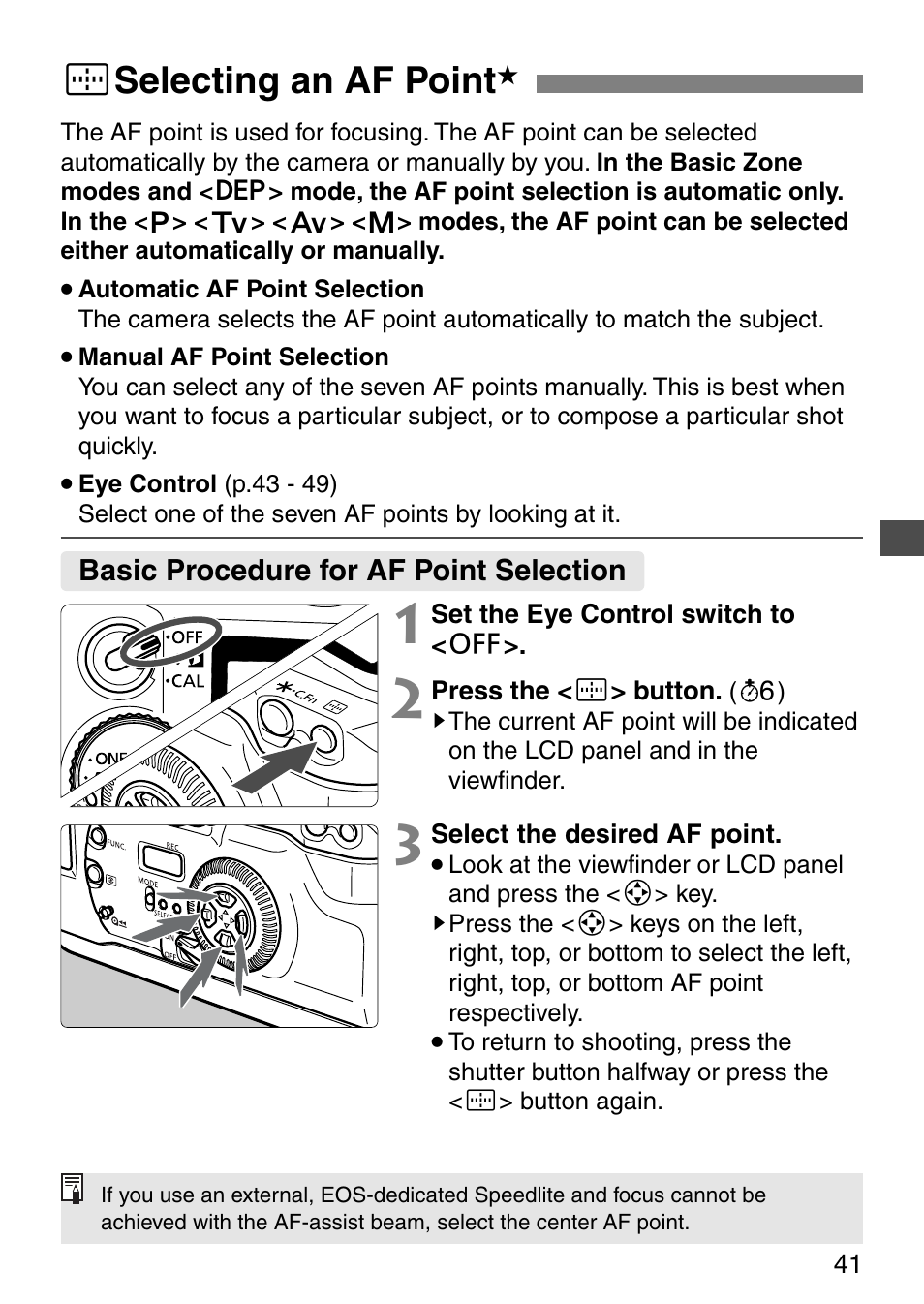 3 selecting an af point | Canon EOS ELAN7NE-33V User Manual | Page 41 / 100