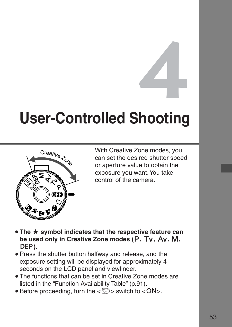 User-controlled shooting | Canon EOS ELAN7NE-33V User Manual | Page 53 / 100