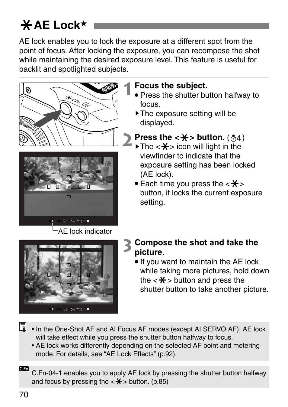 J ae lock | Canon EOS ELAN7NE-33V User Manual | Page 70 / 100