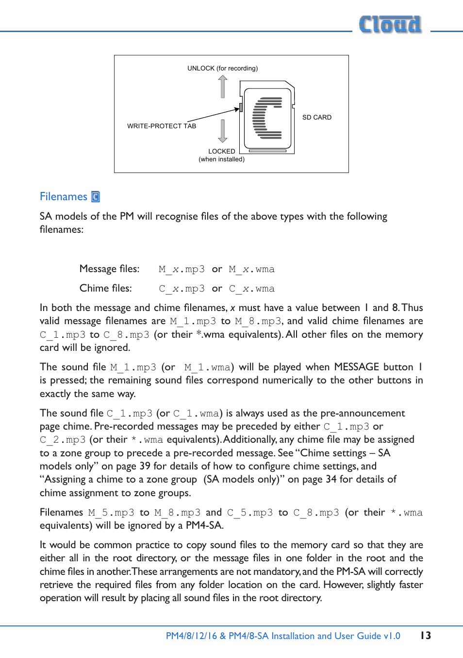 Filenames | Cloud Electronics PM16 User Manual | Page 13 / 56