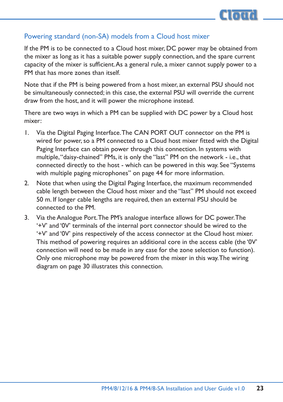 Powering standard (non-sa) models from a, Cloud host mixer | Cloud Electronics PM16 User Manual | Page 23 / 56