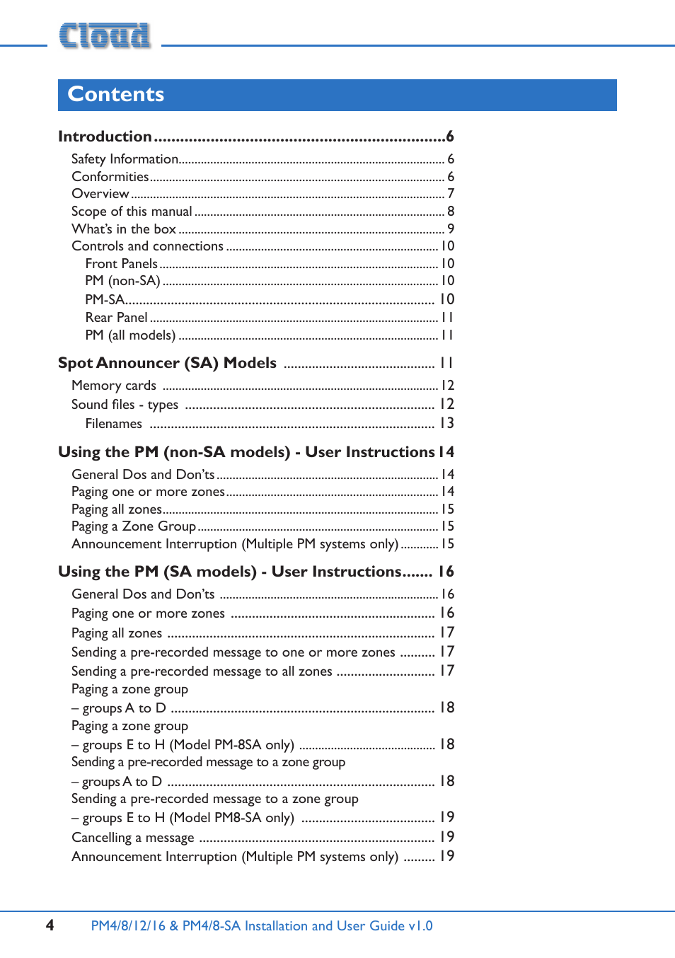 Cloud Electronics PM16 User Manual | Page 4 / 56