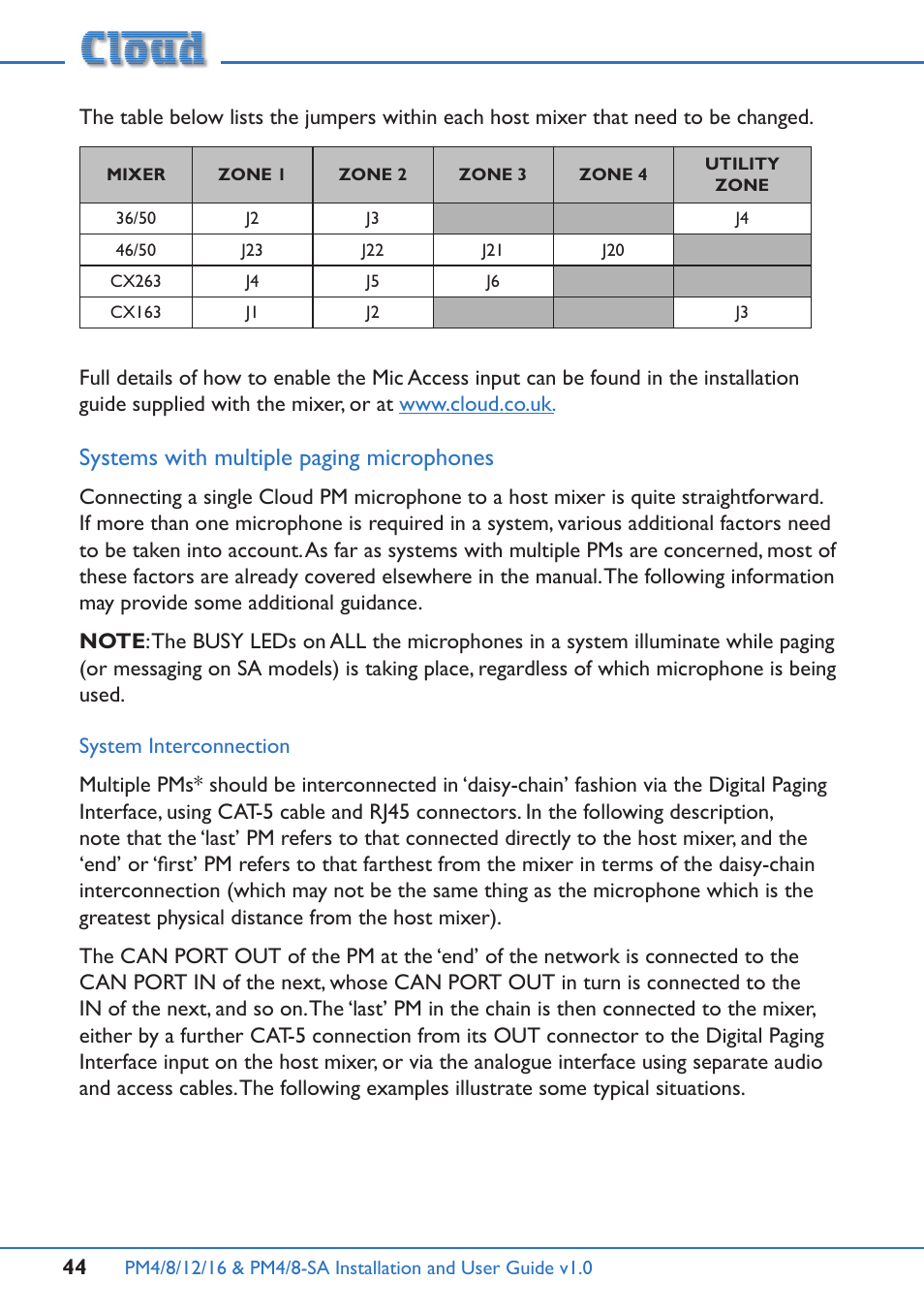Systems with multiple paging microphones | Cloud Electronics PM16 User Manual | Page 44 / 56
