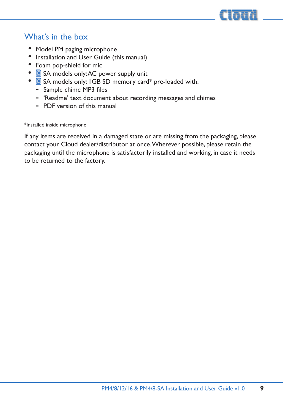 What’s in the box | Cloud Electronics PM16 User Manual | Page 9 / 56