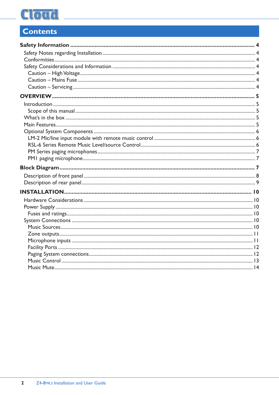 Cloud Electronics Z4MK3 User Manual | Page 2 / 28