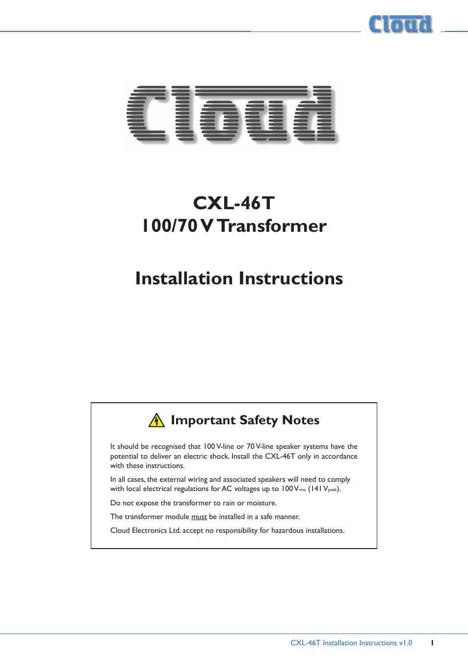 Cloud Electronics 46-120 - CXL-46T User Manual | 5 pages