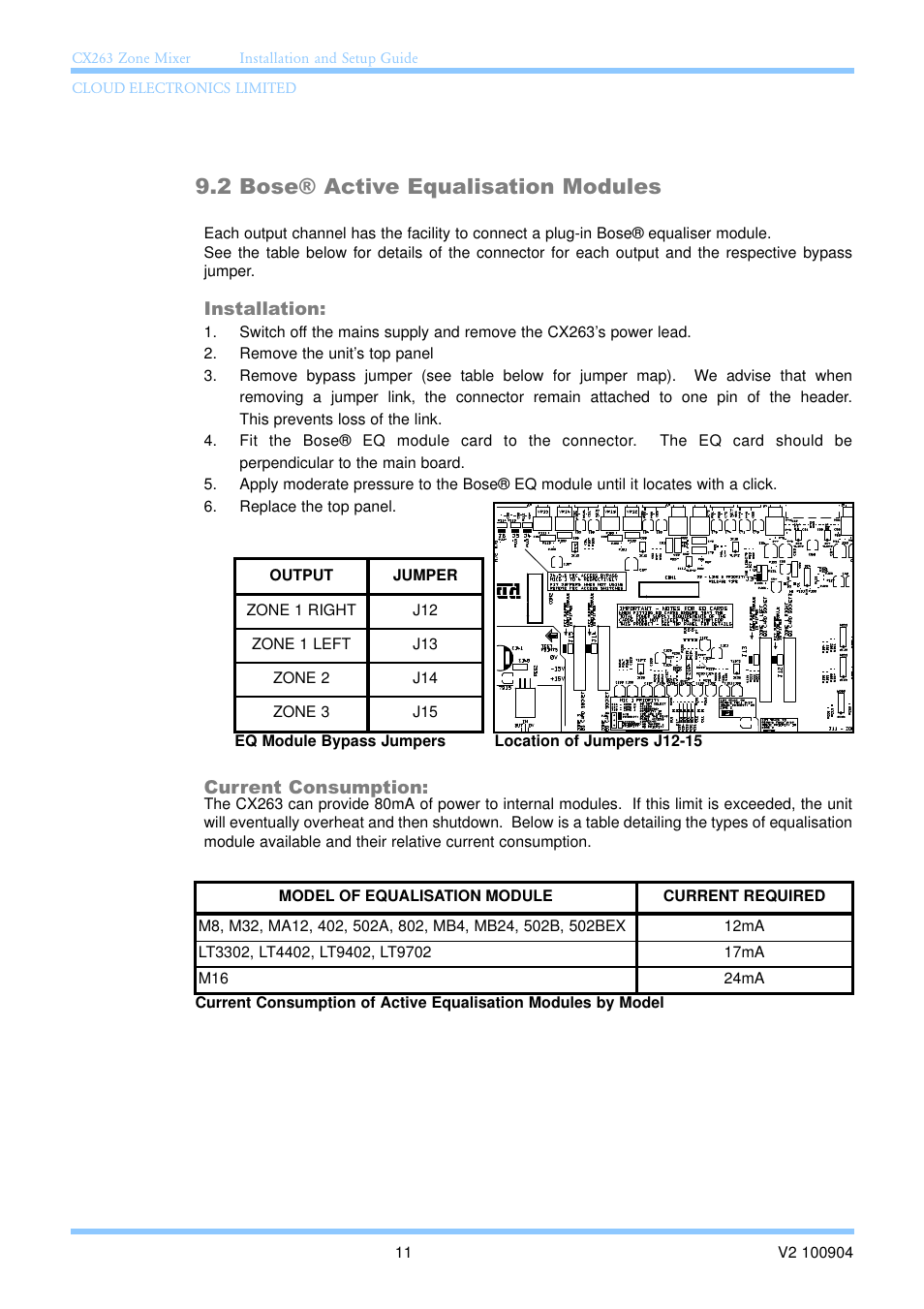 2 bose® active equalisation modules | Cloud Electronics CX263 User Manual | Page 17 / 23