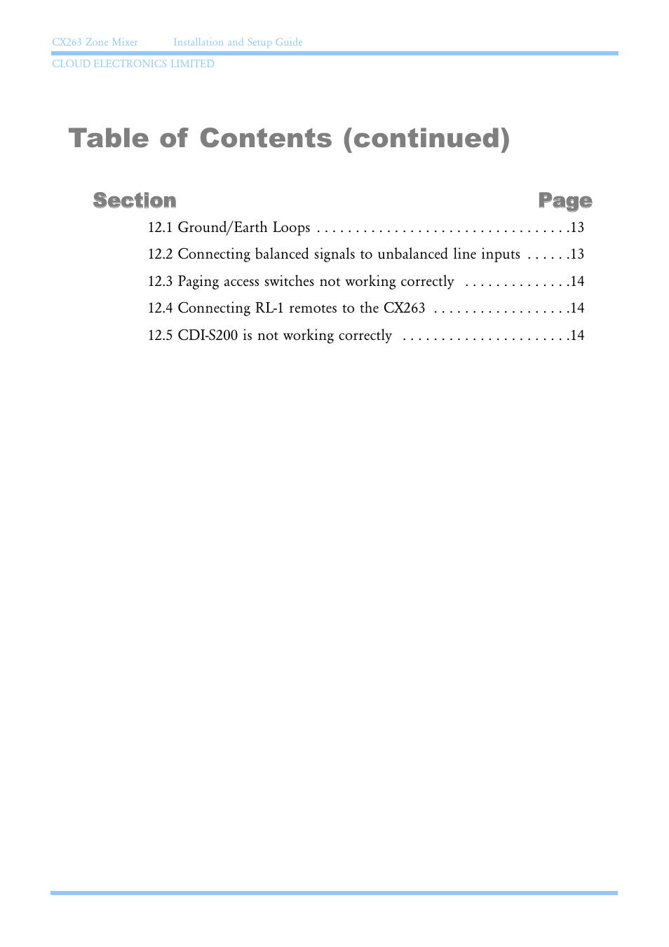 Table of contents (continued) | Cloud Electronics CX263 User Manual | Page 6 / 23