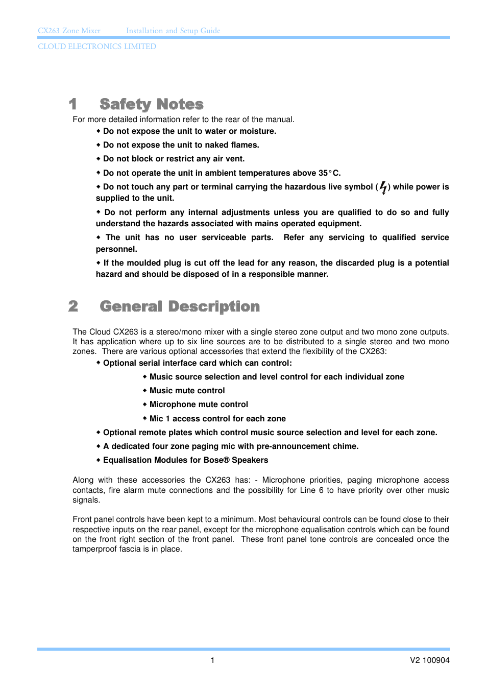 2 general description | Cloud Electronics CX263 User Manual | Page 7 / 23