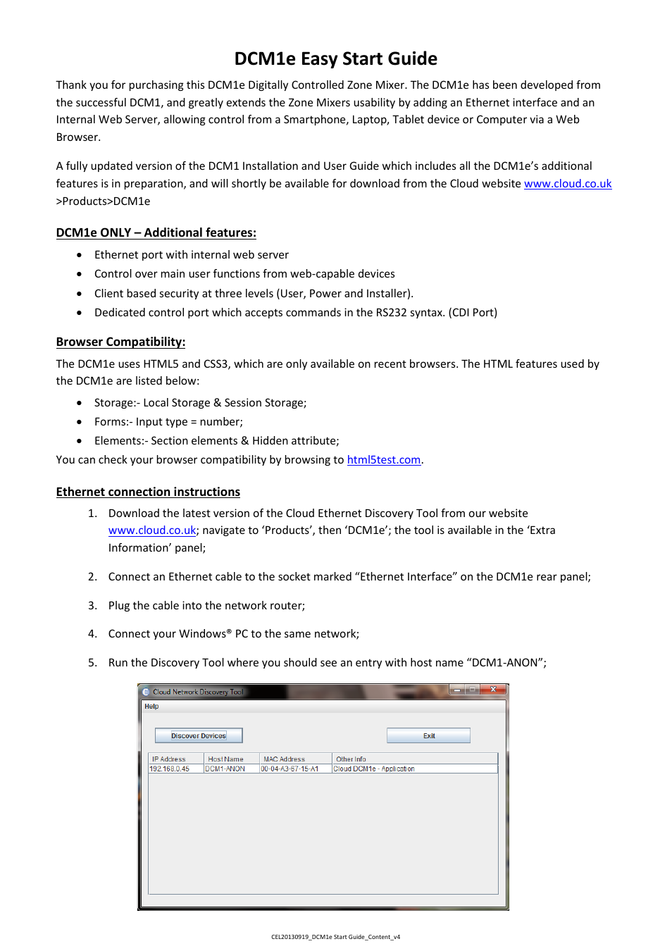 Cloud Electronics DCM1e - Quick Start Guide User Manual | 3 pages