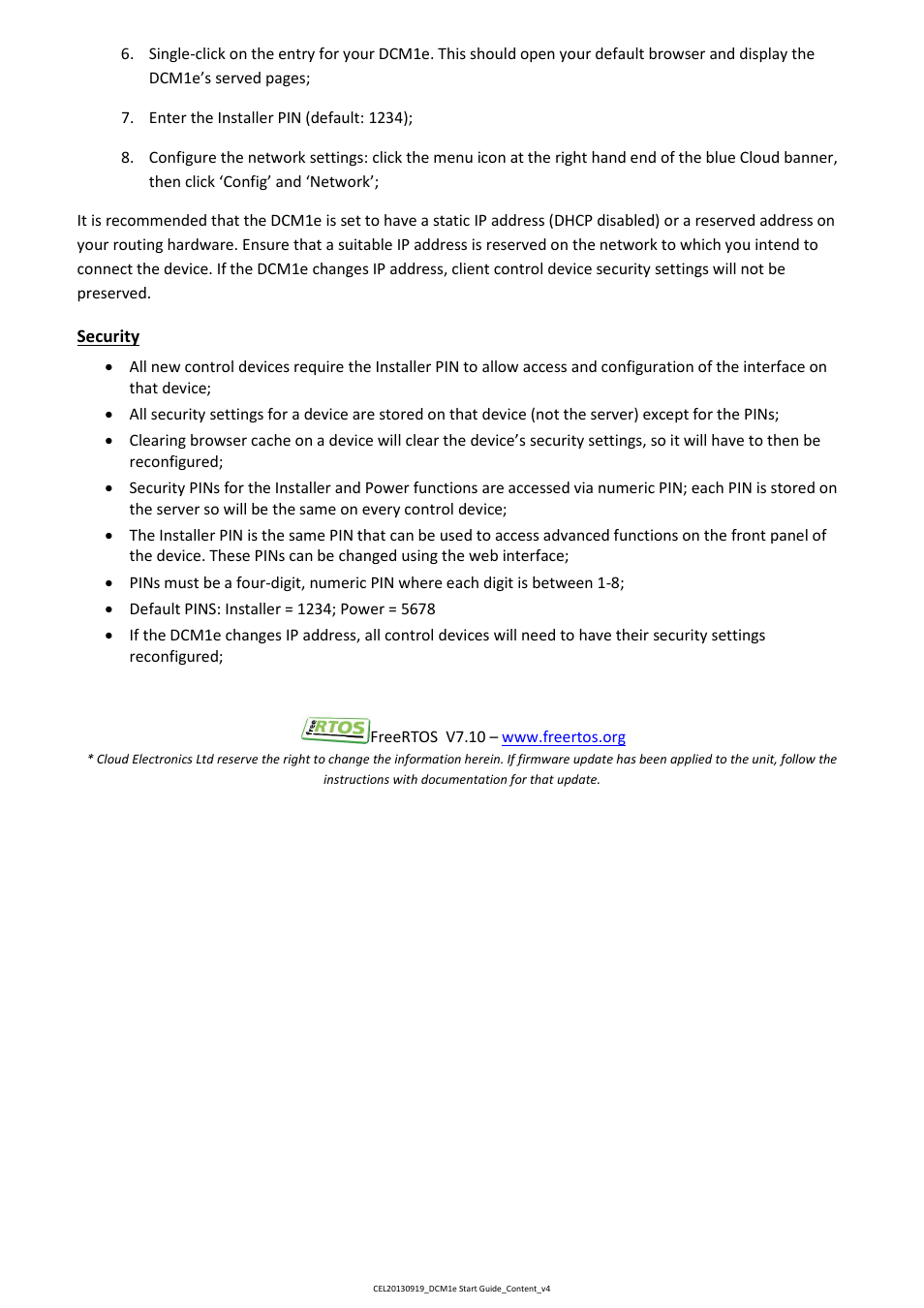 Security | Cloud Electronics DCM1e - Quick Start Guide User Manual | Page 2 / 3