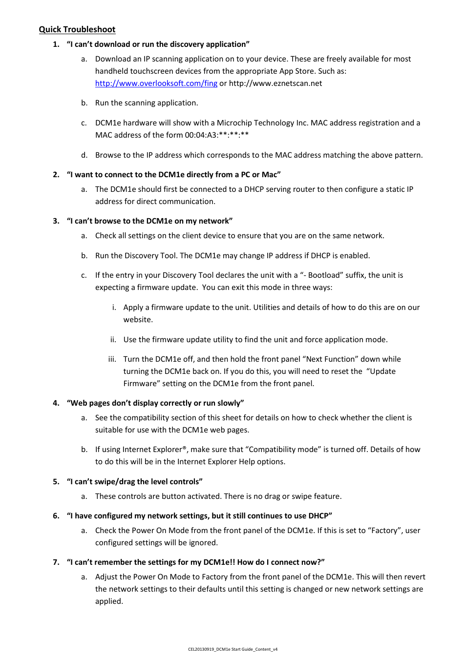 Quick troubleshoot | Cloud Electronics DCM1e - Quick Start Guide User Manual | Page 3 / 3