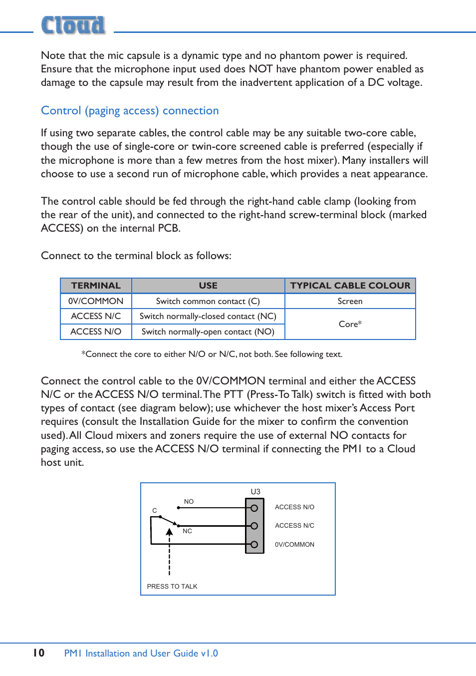 Control (paging access) connection | Cloud Electronics PM1 User Manual | Page 10 / 16