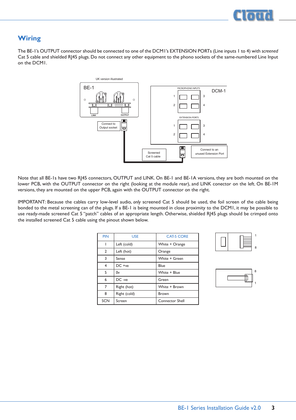 Wiring, Be-1 series installation guide v2.0 3, Be-1 | Cloud Electronics BE-1B User Manual | Page 3 / 4