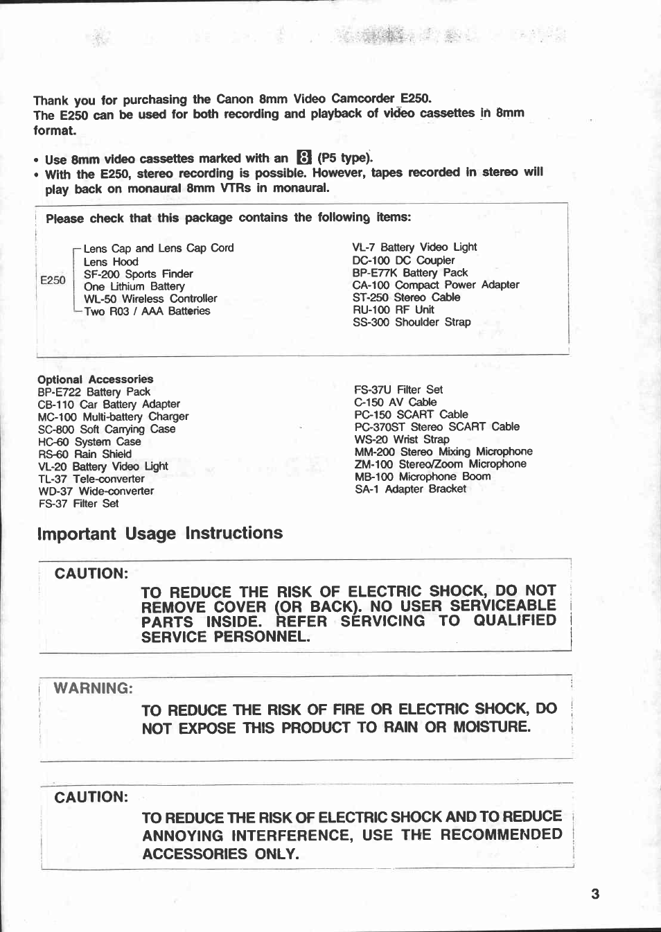 Canon E 250 User Manual | Page 11 / 104