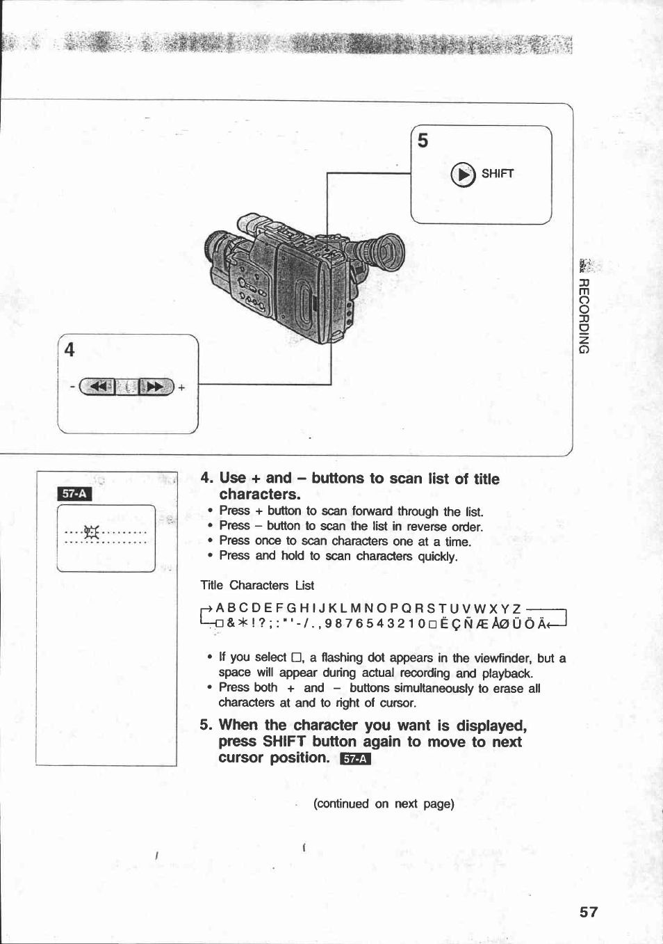 Place camera in record pause mode, Press self/int. button, Timer recording | Canon E 250 User Manual | Page 61 / 104