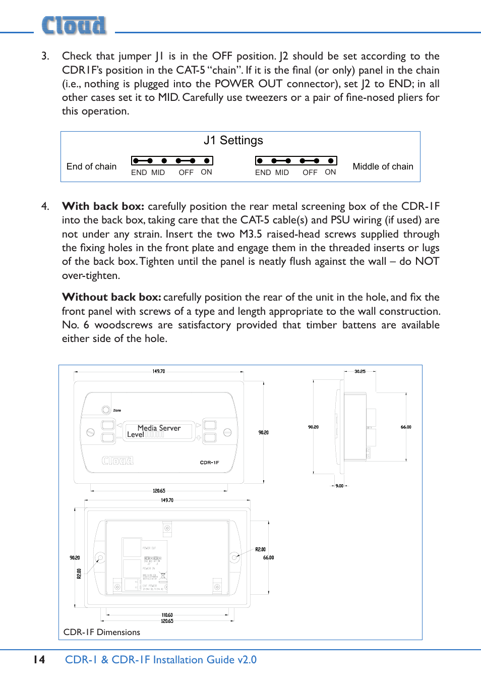 J1 settings | Cloud Electronics CDR-1B User Manual | Page 14 / 20