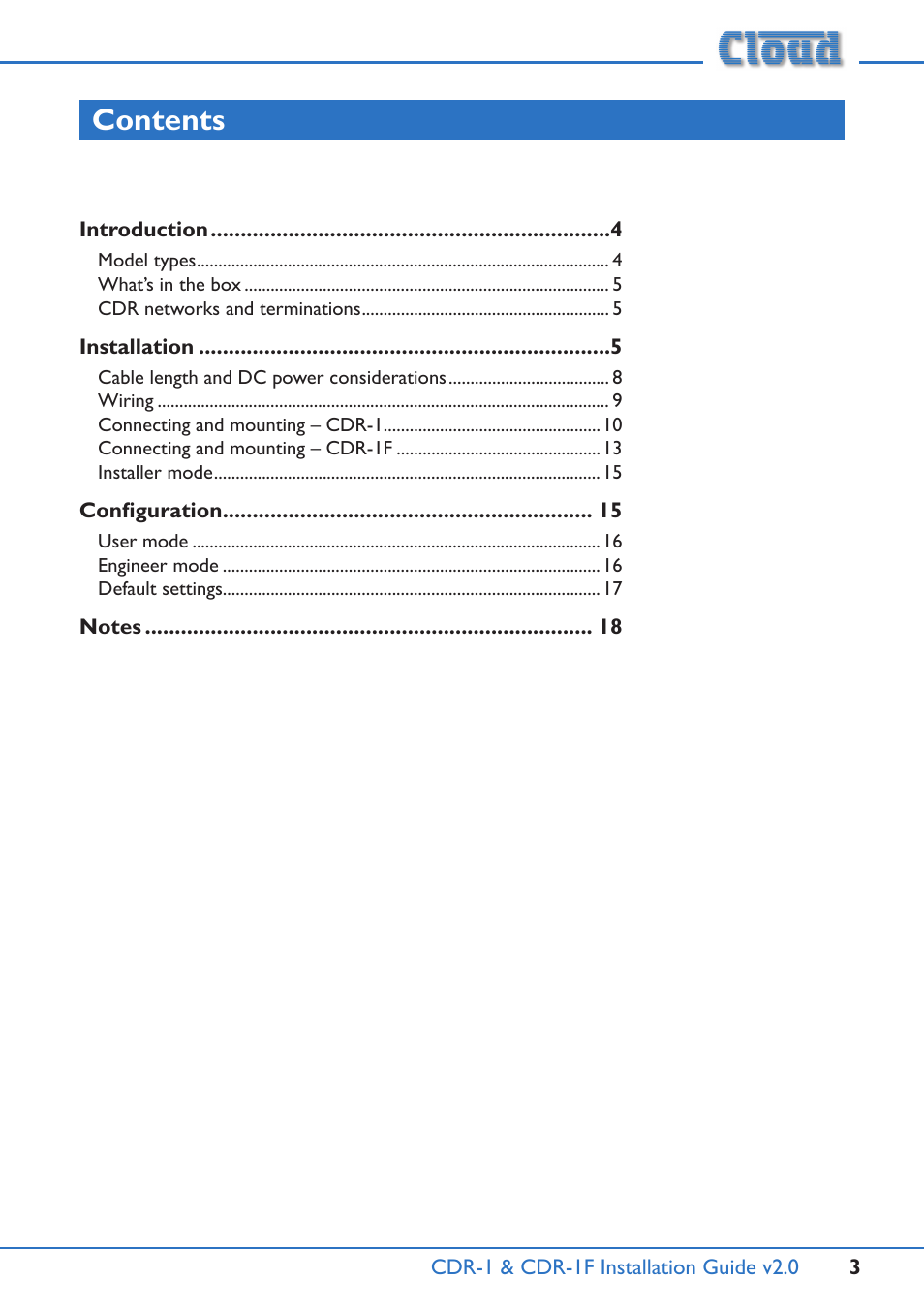 Cloud Electronics CDR-1B User Manual | Page 3 / 20