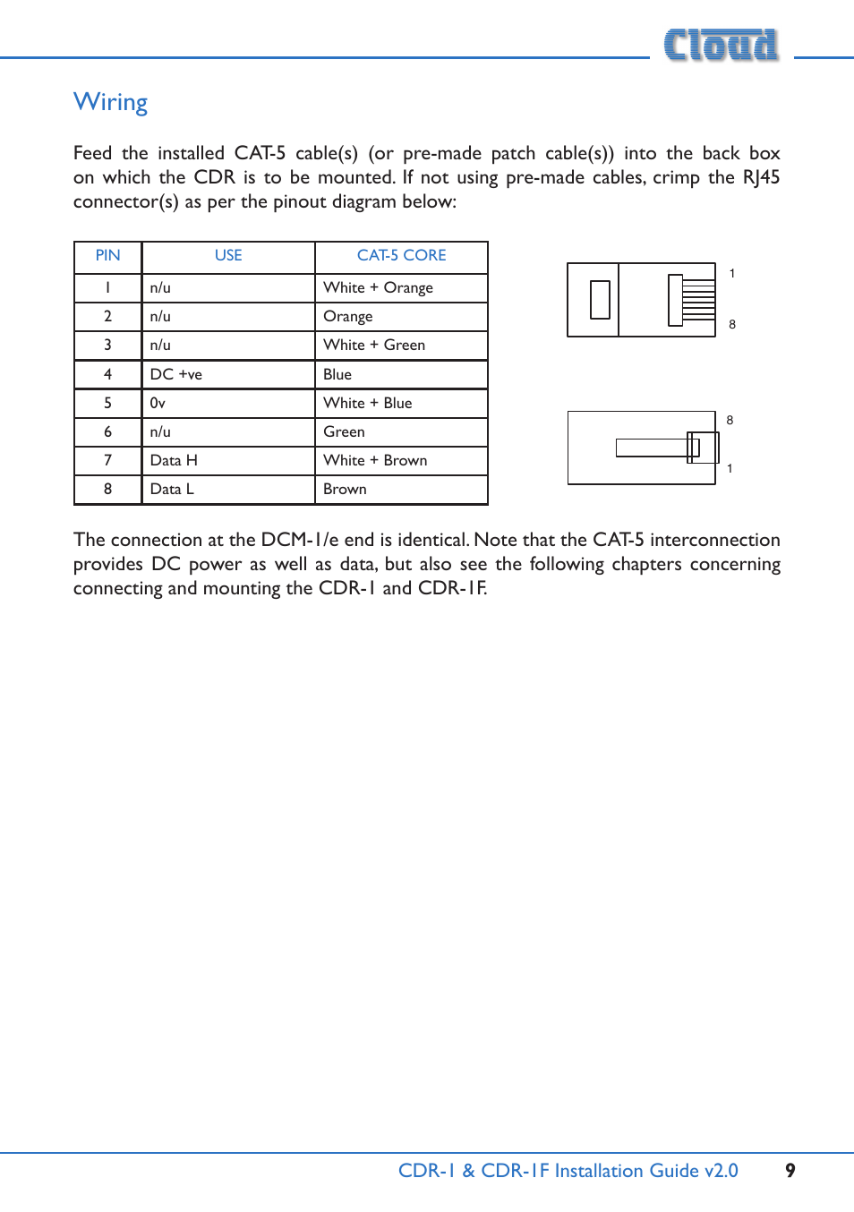 Wiring | Cloud Electronics CDR-1B User Manual | Page 9 / 20