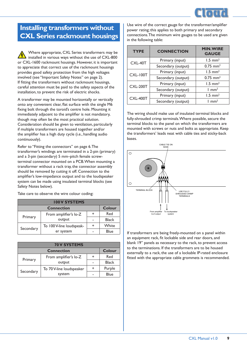 Installing transformers without, Cxl series rackmount housings | Cloud Electronics CXL-100T User Manual | Page 9 / 12