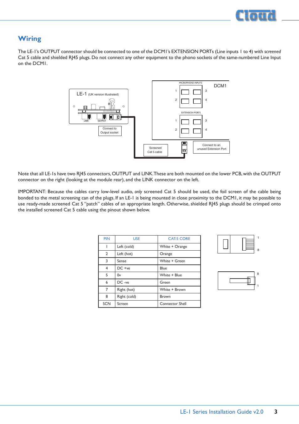 Wiring, Le-1 series installation guide v2.0 3, Le-1 | Cloud Electronics LE-1MB User Manual | Page 3 / 4