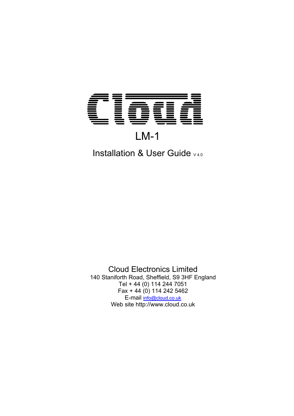 Cloud Electronics LM-1 User Manual | 8 pages