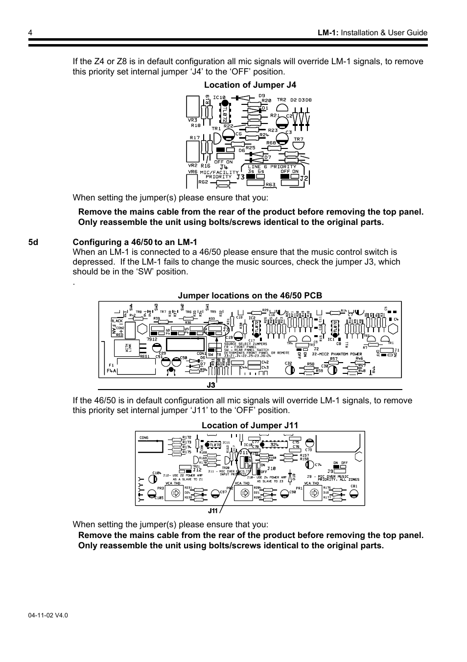 If the 46/50 is in default configuration all mic | Cloud Electronics LM-1 User Manual | Page 5 / 8